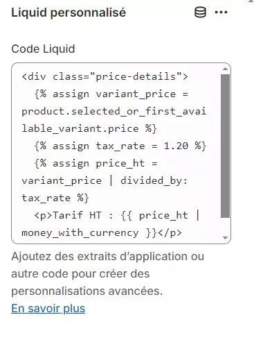 code dans shopify front